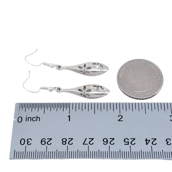 Vintage Sterling Silver 925 Floral Cutout Dangle Earrings - Picture 5 of 6